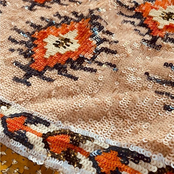 ZARA Beaded Sequin Mini Skirt Size Small Tribal Aztec Embellished Festival Boho - Picture 8 of 9